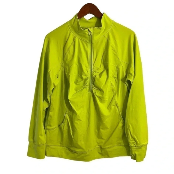 Lane Bryant Active Lime Green Half Zip Plus Size 14 16 Long Sleeve Pockets Nylon - Picture 1 of 7
